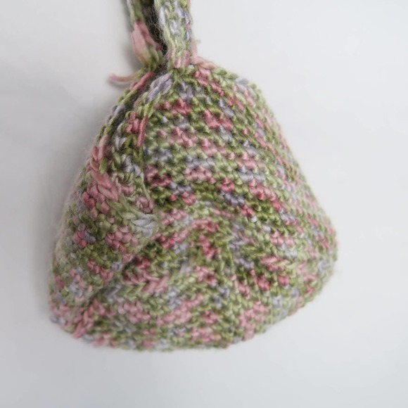 Vintage pastel green and pink small crochet knit handbag purse - Picture 3 of 5